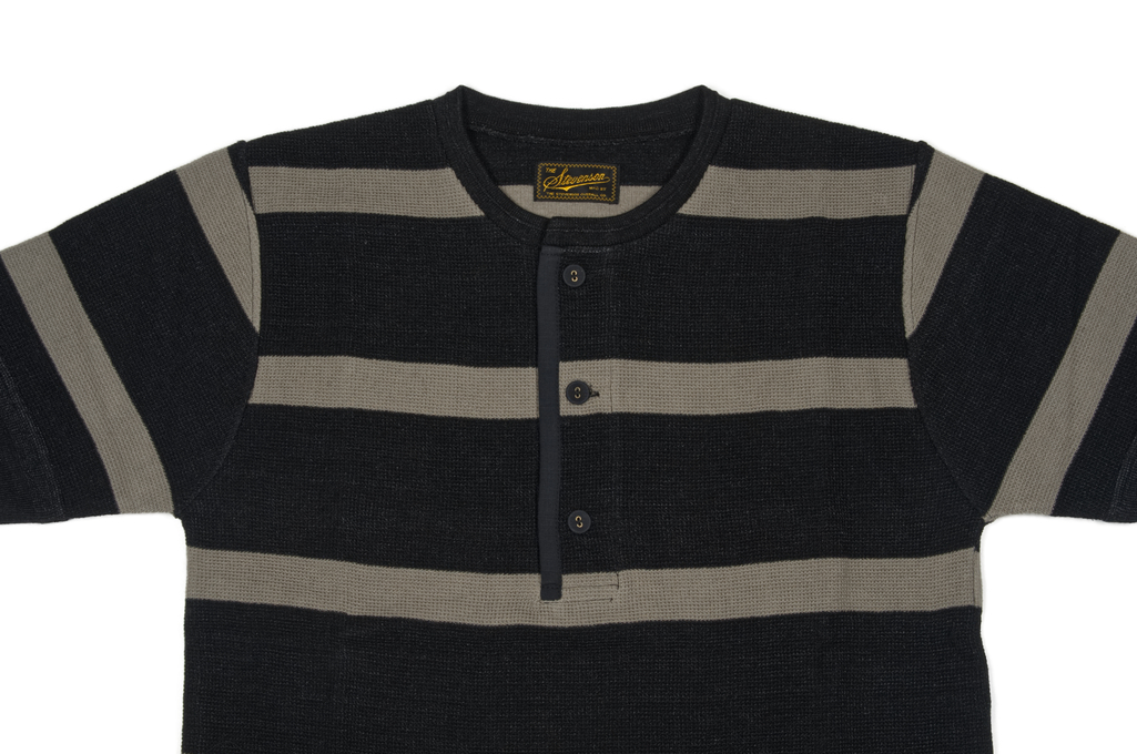 Stevenson Indigo-Dyed Henley - Short Sleeve Striped Black