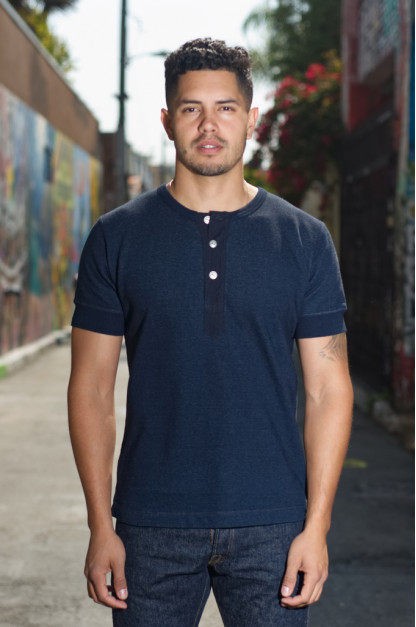 Pure Blue Japan Loopback Military Henley T-Shirt
