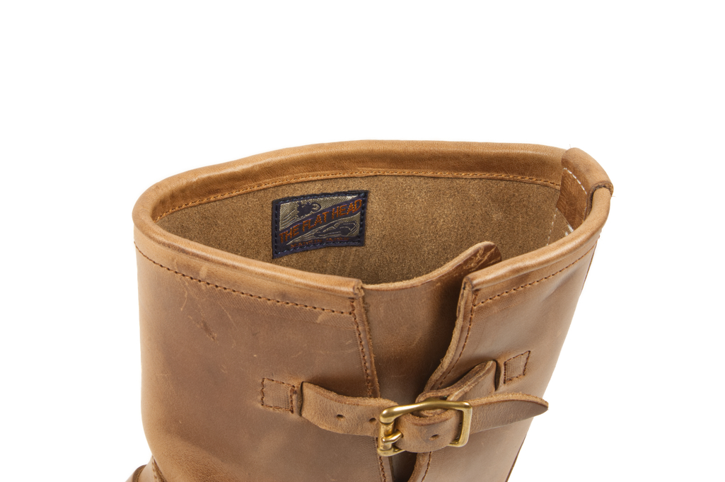 Flat Head Goodyear Welted Engineer Boots - Natural Pull-Up Chromexcel