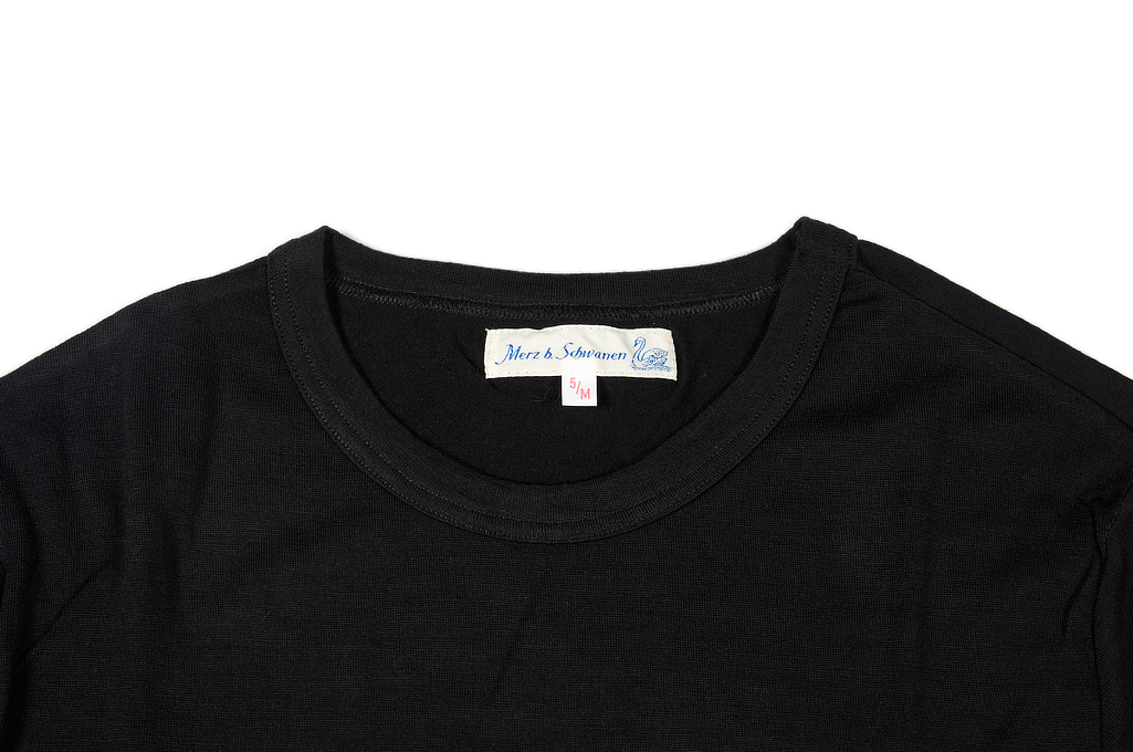 Merz B. Schwanen Loopwheeled T-Shirt - Merino Wool Black - Image 3