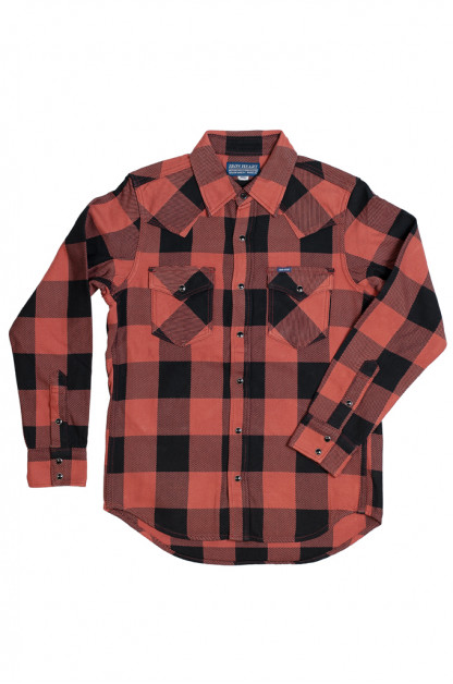 Iron Heart Heavy Indigo-Check Flannel Snap Shirt - Red/Dark Indigo