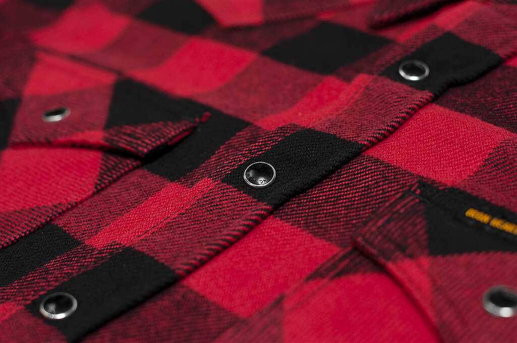 Iron Heart Ultra-Heavy Flannel - Snap Buttoned Red/Black - Image 8