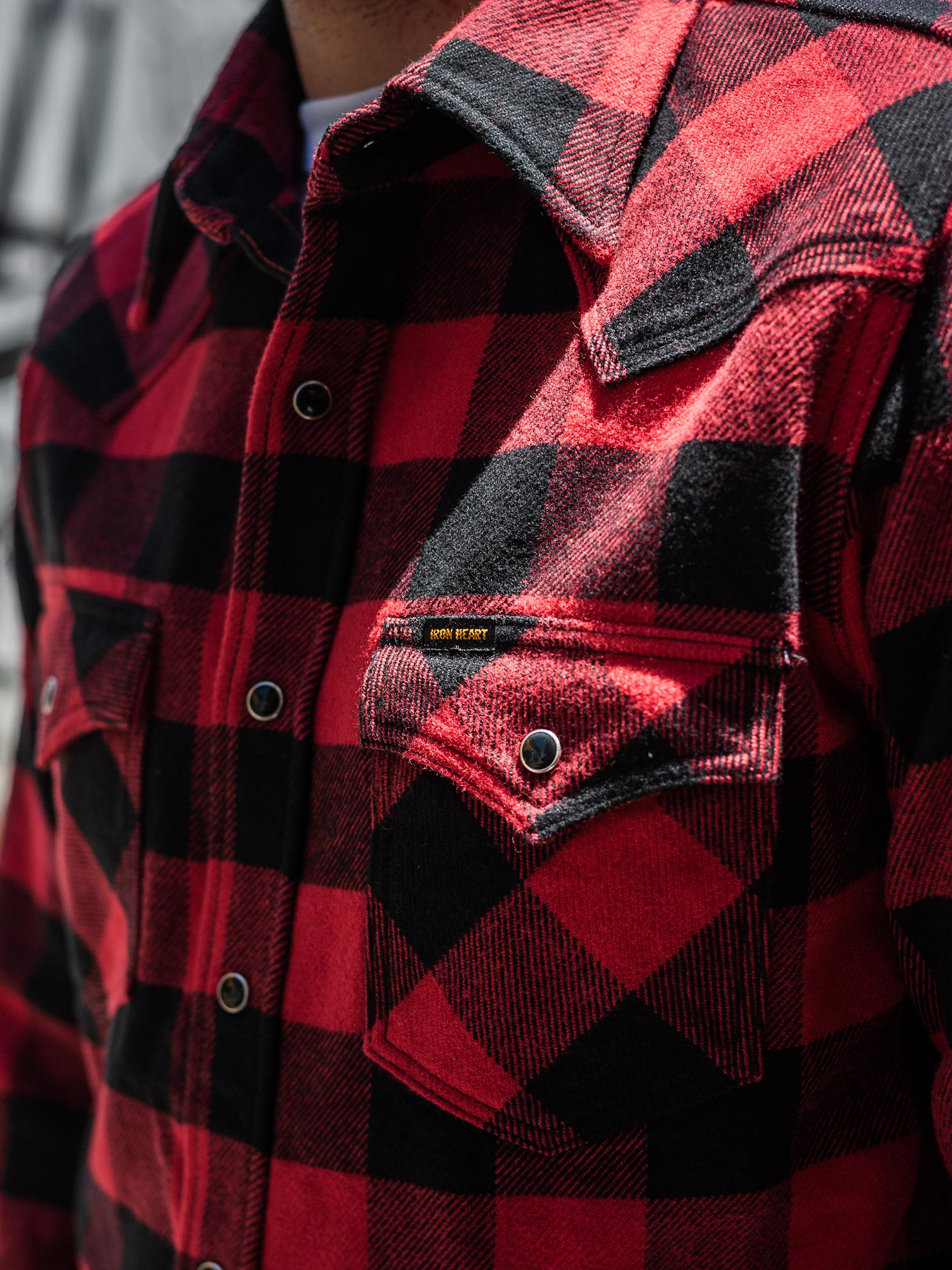 Iron Heart Ultra-Heavy Flannel - Snap Buttoned Red/Black - Image 21