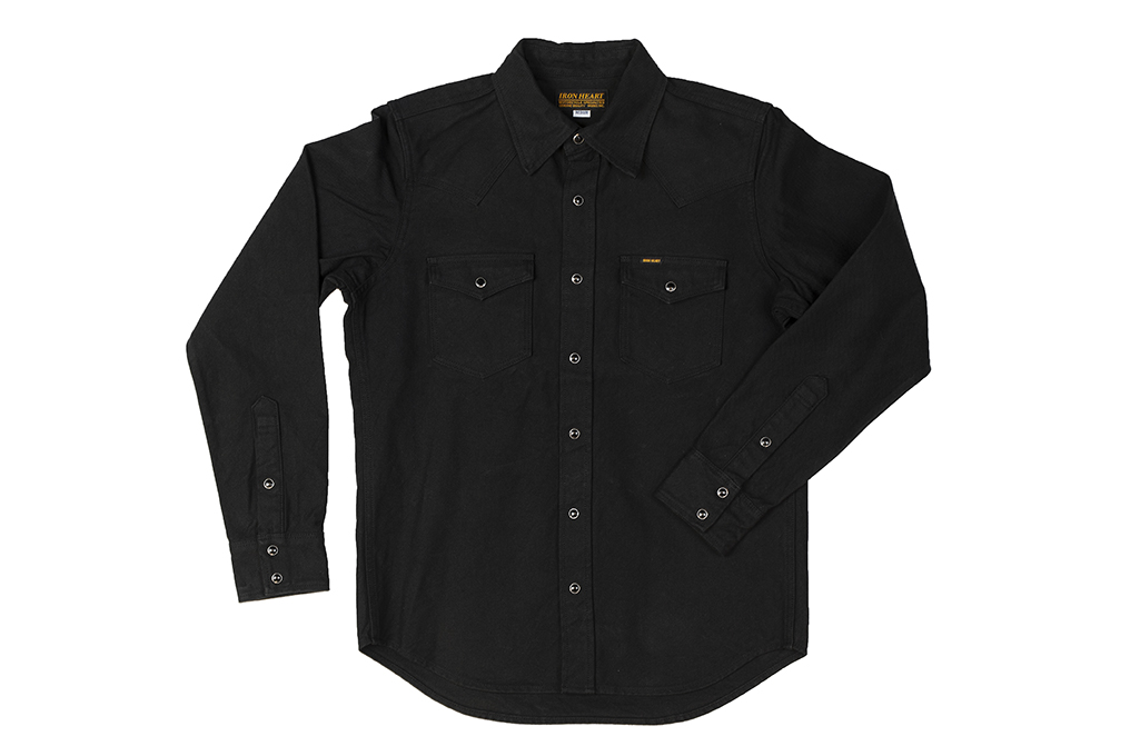 Iron Heart 13oz Military Serge Snap Shirt - Black