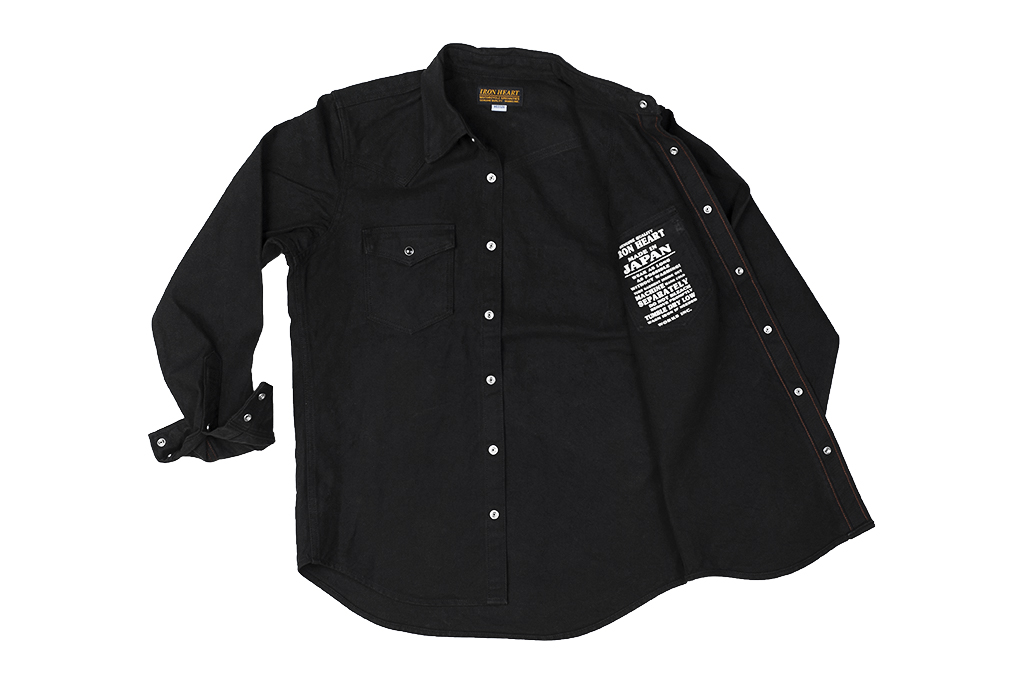 Iron Heart 13oz Military Serge Snap Shirt - Black - Image 15