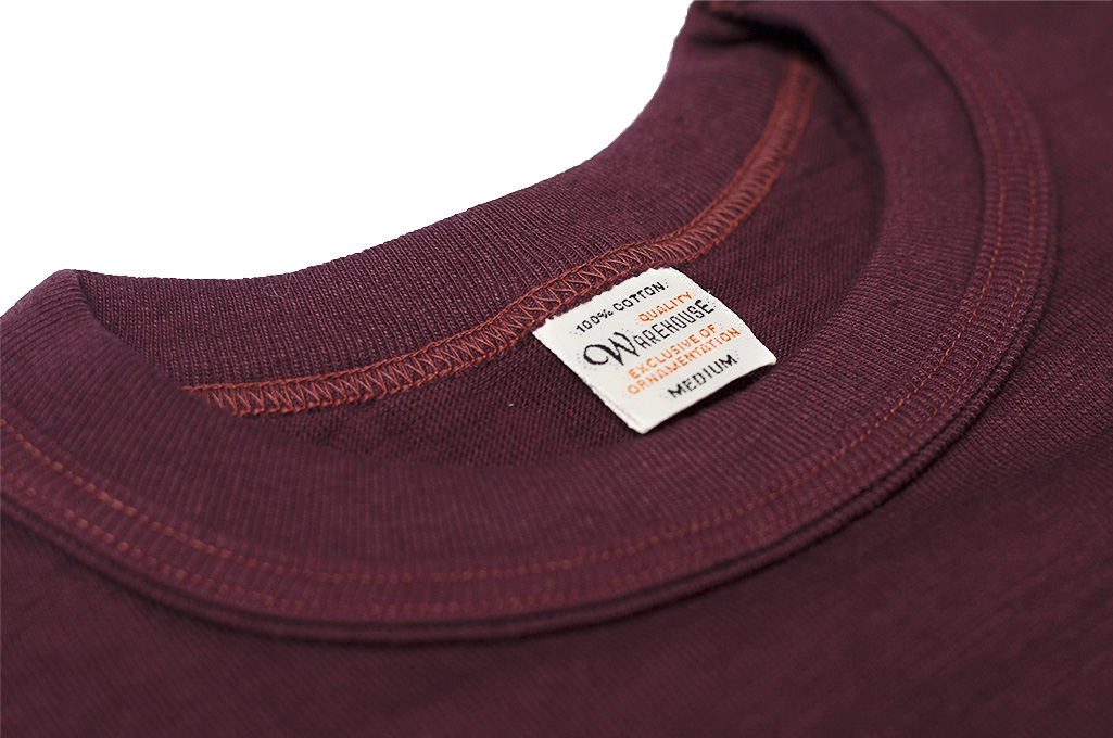 Warehouse Slub Cotton T-Shirt -Bordeaux Plain - Image 3