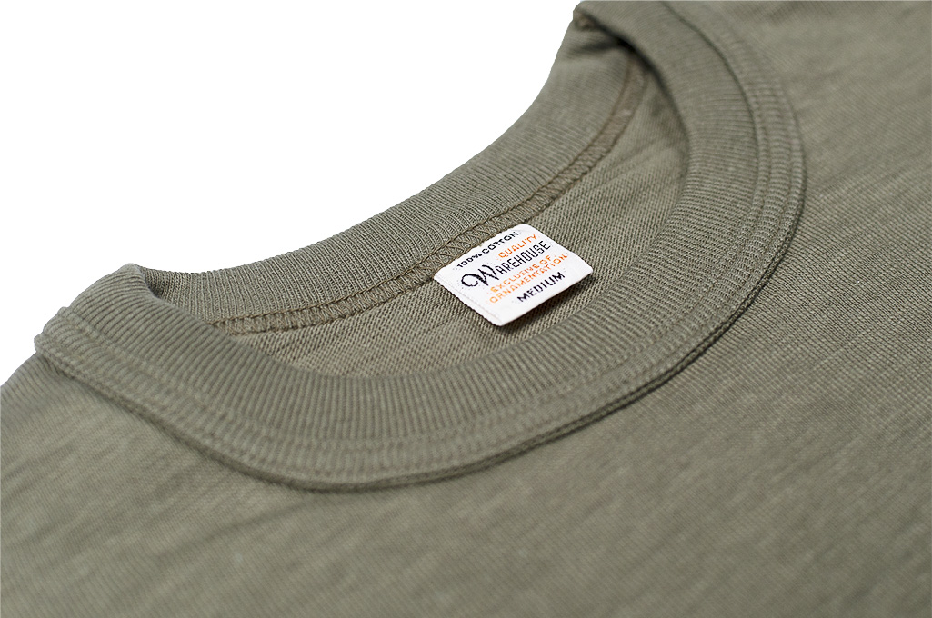Warehouse Slub Cotton T-Shirt - Dark Olive w/ Pocket - Image 3