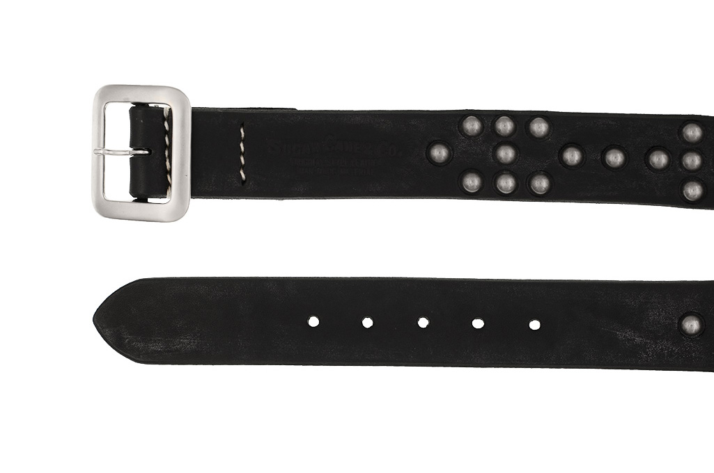 Sugar Cane Cowhide Leather Belt - Black Studded Offset - Image 3