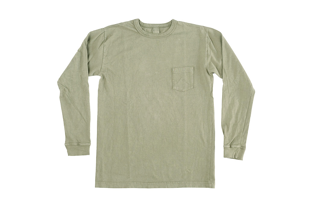 3sixteen Garment Dyed Long Sleeve T-Shirt - Military Green - Image 2