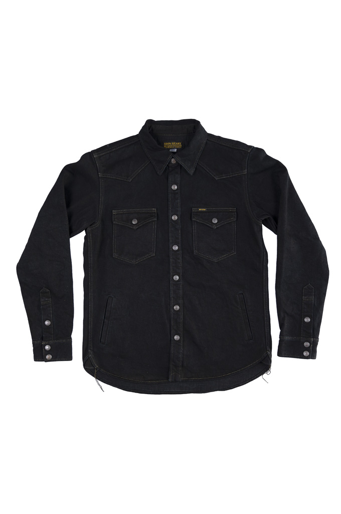 Iron Heart CPO Shirt w/ Hand Pockets - IHSH-293-OD - 18oz Vintage Denim Overdyed Black - Image 7
