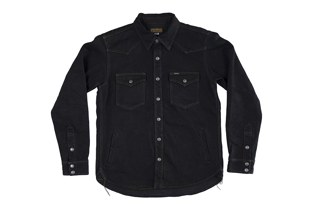 Iron Heart CPO Shirt w/ Hand Pockets - IHSH-293-OD - 18oz Vintage Denim Overdyed Black - Image 8
