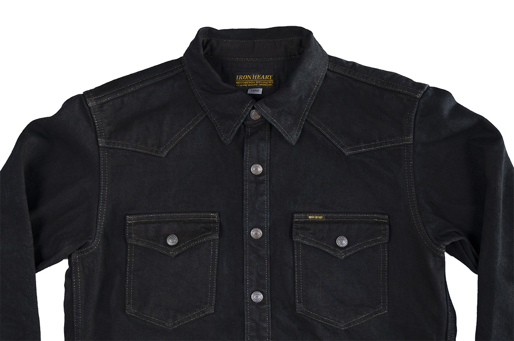 Iron Heart 18oz Vintage Indigo Denim CPO Shirt - Overdyed Black - Image 10