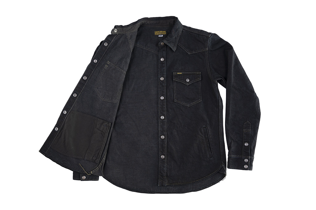 Iron Heart 18oz Vintage Indigo Denim CPO Shirt - Overdyed Black - Image 15
