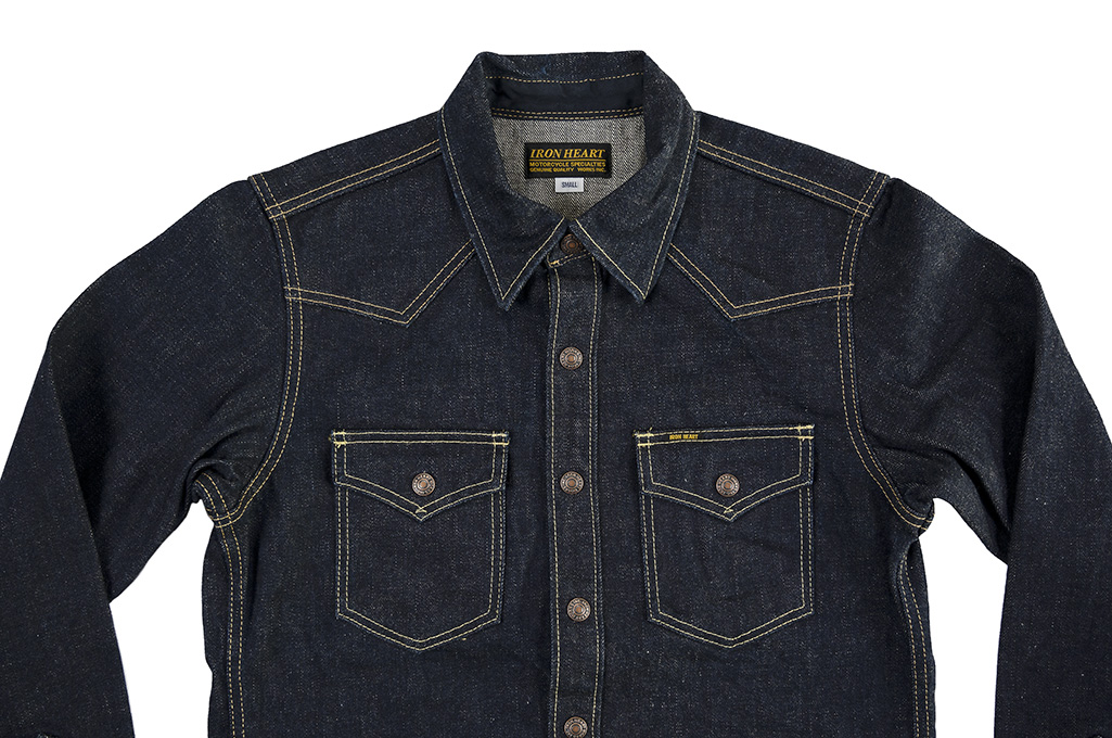 Iron Heart CPO Shirt w/ Hand Pockets - IHSH-292-IND - 18oz Indigo Vintage Denim - Image 8