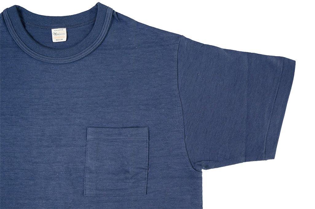 Warehouse Slub Cotton T-Shirt - Navy w/ Pocket - Image 4