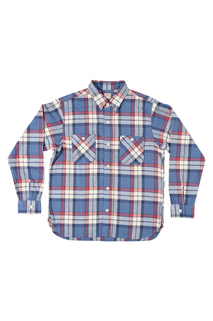 Sugar Cane Twill Check Flannel Shirt -  Oscillating Blue - Image 4