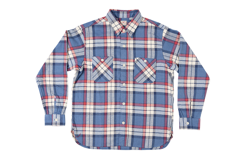 Sugar Cane Twill Check Flannel Shirt -  Oscillating Blue - Image 5