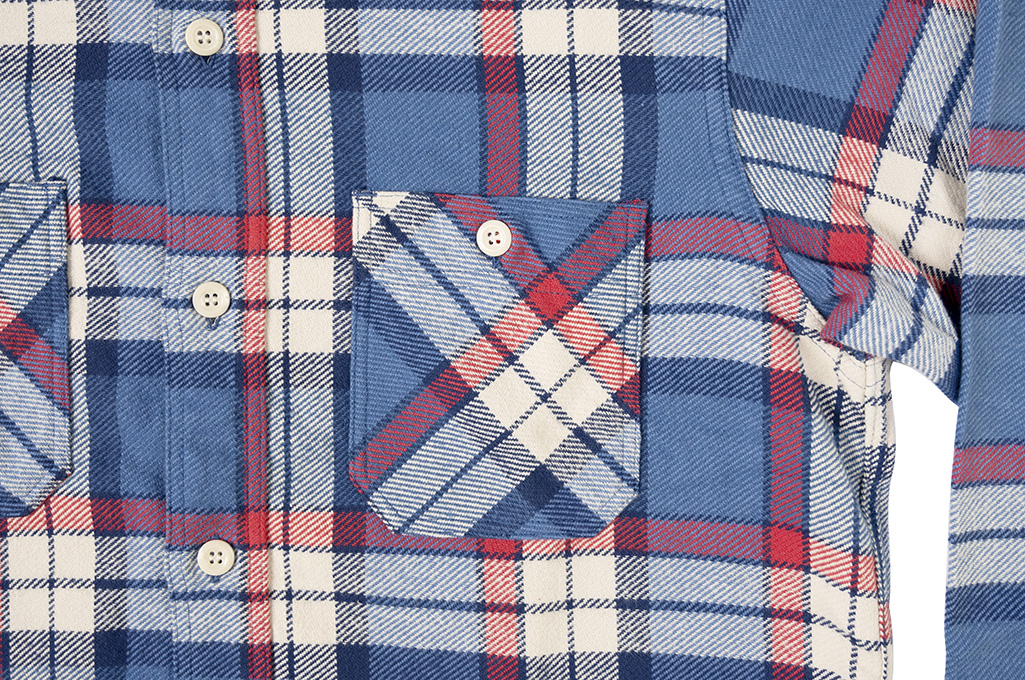 Sugar Cane Twill Check Flannel Shirt -  Oscillating Blue - Image 7