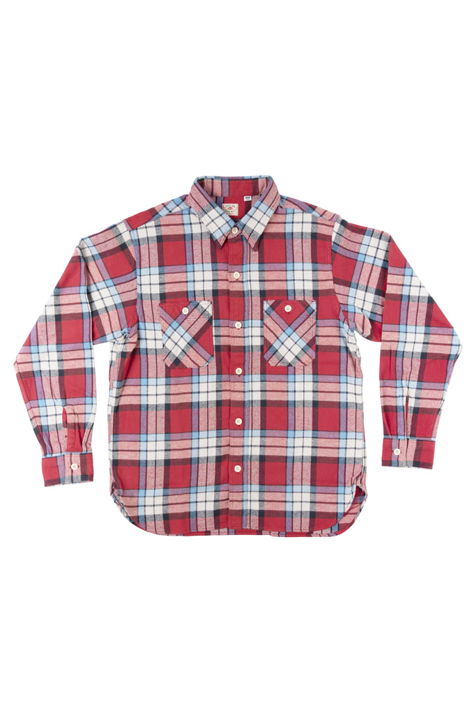 Sugar Cane Twill Check Flannel Shirt - Sinusoid Red - Image 4
