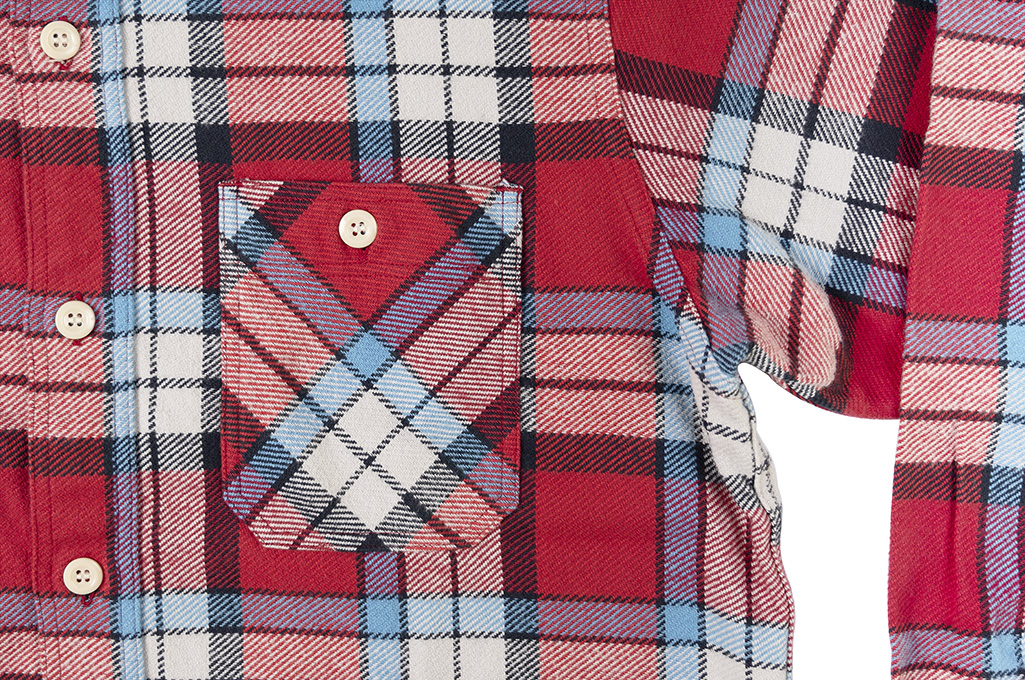 Sugar Cane Twill Check Flannel Shirt - Sinusoid Red - Image 6