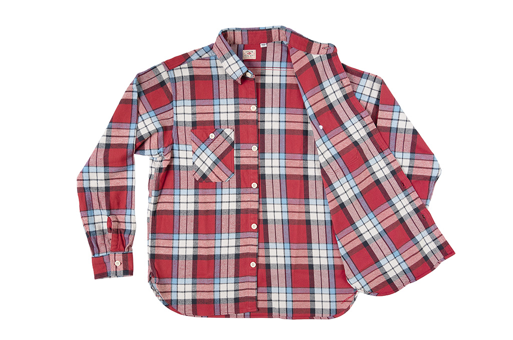 Sugar Cane Twill Check Flannel Shirt - Sinusoid Red - Image 12