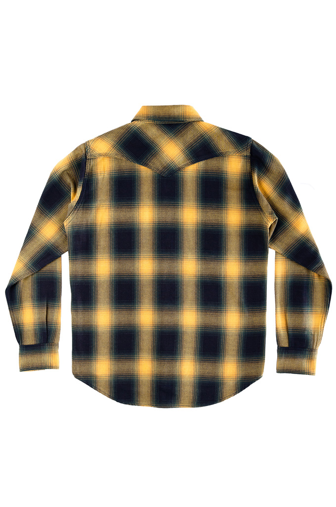 Iron Heart 9oz Rope-Dyed Indigo Western - Ombre Check Yellow - Image 15