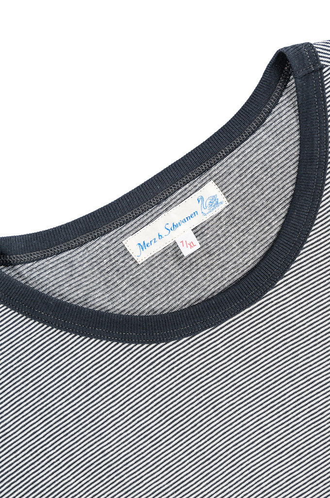 Merz B. Schwanen 2-Thread Heavy Weight T-Shirt - New Fine Charcoal Stripe - Image 4