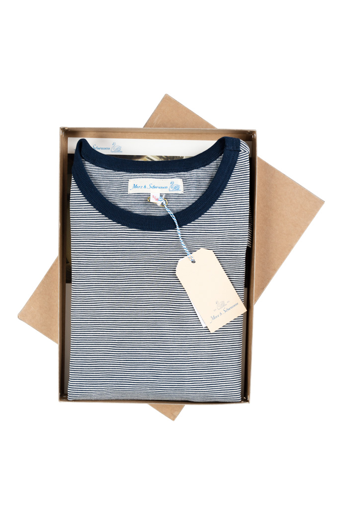 Merz B. Schwanen 2-Thread Heavy Weight T-Shirt - New Fine Blue Stripe - Image 0