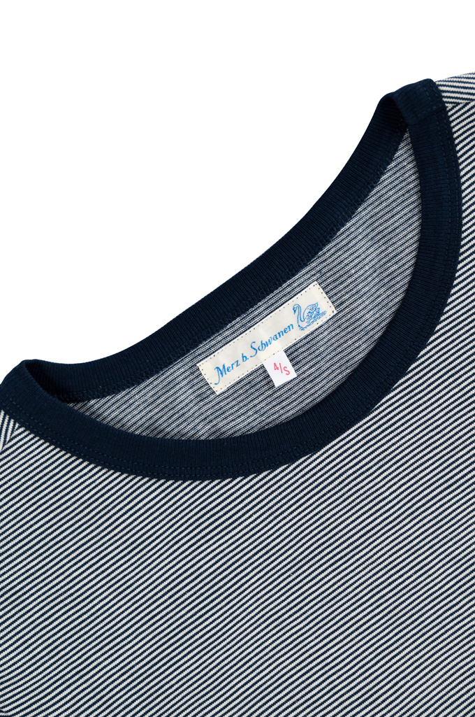 Merz B. Schwanen 2-Thread Heavy Weight T-Shirt - New Fine Blue Stripe - 215.6602