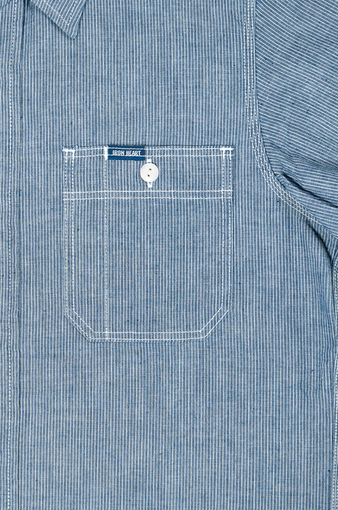 Iron Heart Short Sleeve Shirt - Pinstripe Chambray - Image 1