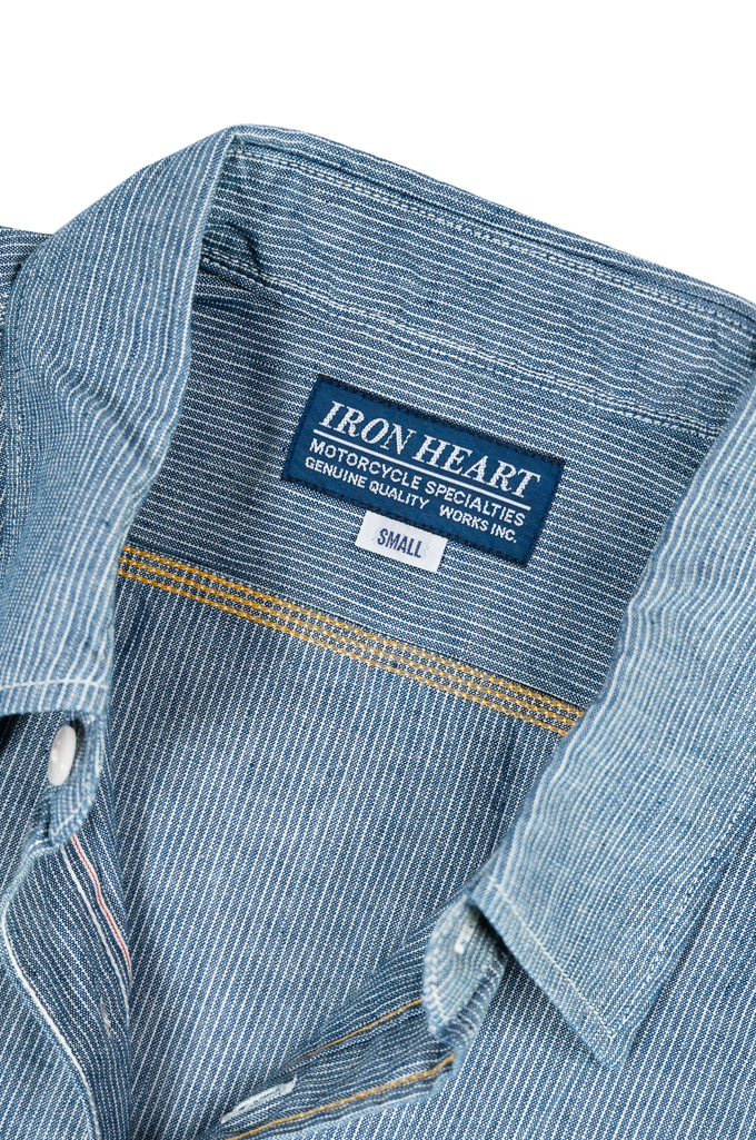 Iron Heart Short Sleeve Shirt - Pinstripe Chambray - Image 6