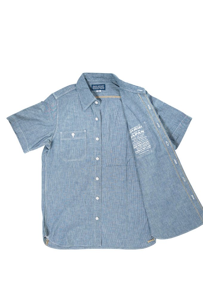 Iron Heart Short Sleeve Shirt - Pinstripe Chambray