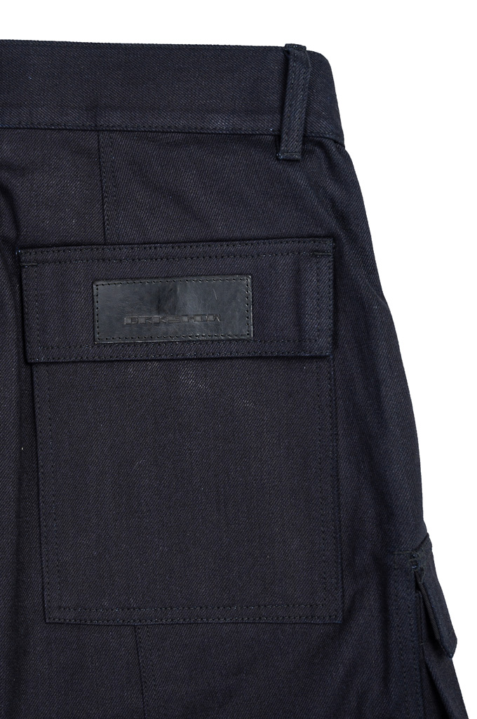 Rick Owens DRKSHDW Pods Cargo Shorts - Made In Japan 13.75oz Indigo/Black Denim