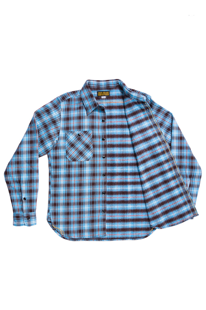 Iron Heart Ultra-Heavy Flannel - IHSH-339-SAX - Blanket Check Workshirt