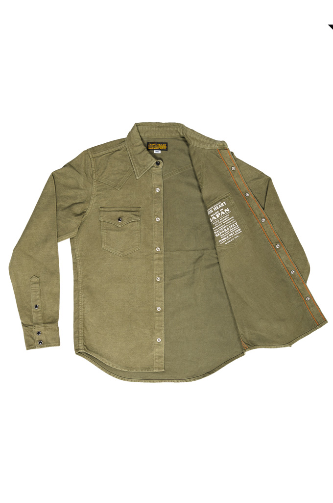 Iron Heart 9oz Raised Whipcord Western Shirt - IHSH-330-ODG- Olive Drab Green