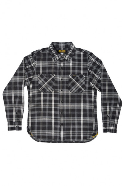 Iron Heart Ultra-Heavy Flannel - IHSH-341-BLK - Herringbone Check Black Workshirt