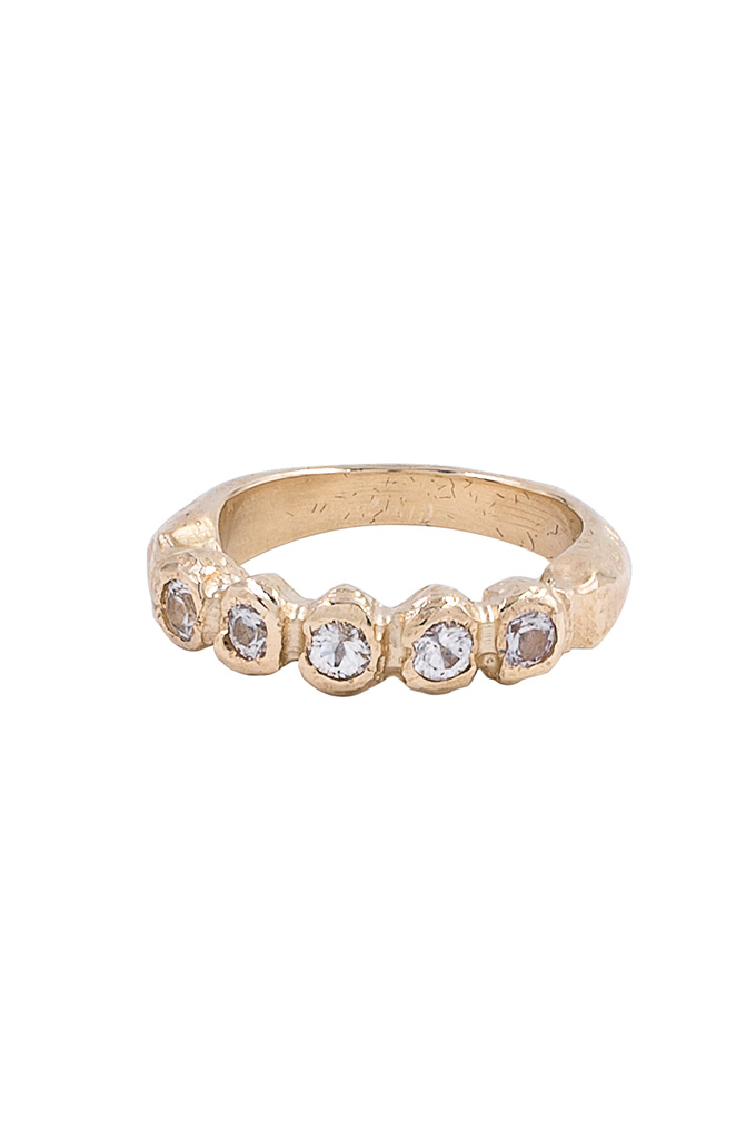 Eskhaton 9k Yellow Gold & White Sapphire Ring - Gypsy