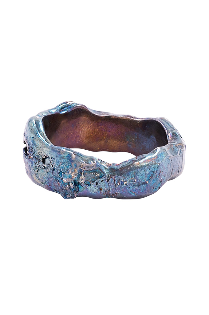 Eskhaton Burnished .925 Sterling Silver & Deep Blue Sapphire Ring - Oil Slick