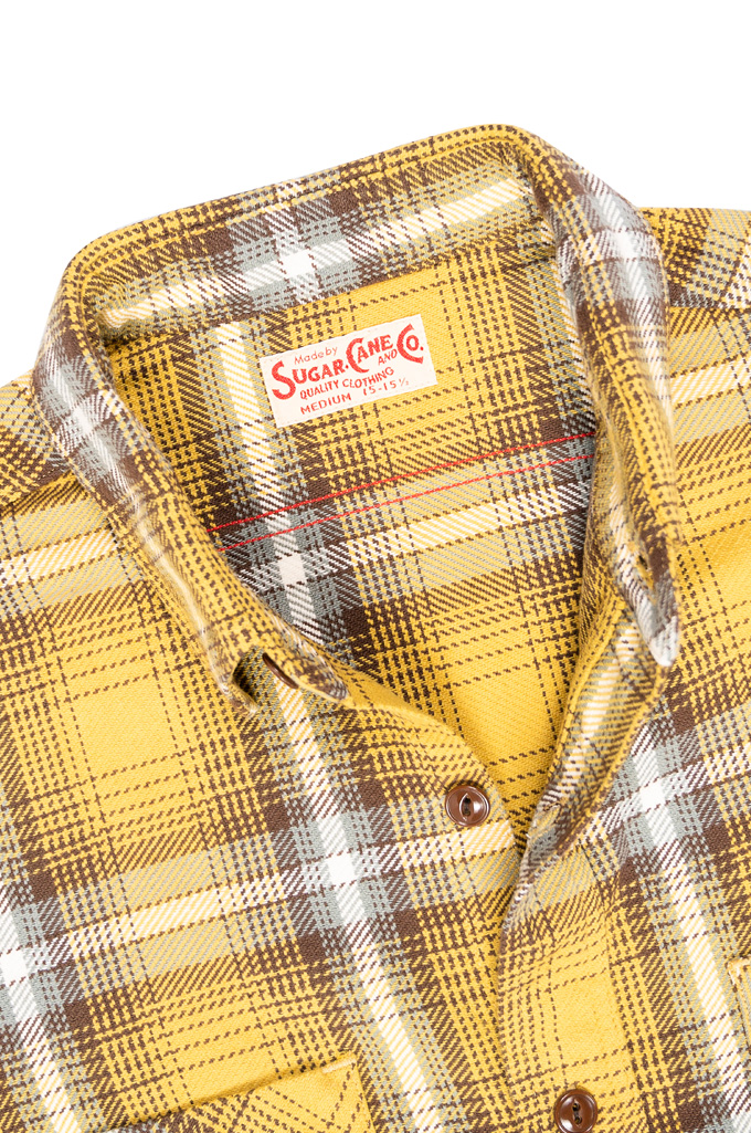 Sugar Cane Twill Check Flannel Shirt - Lot. 28957 - Yellow