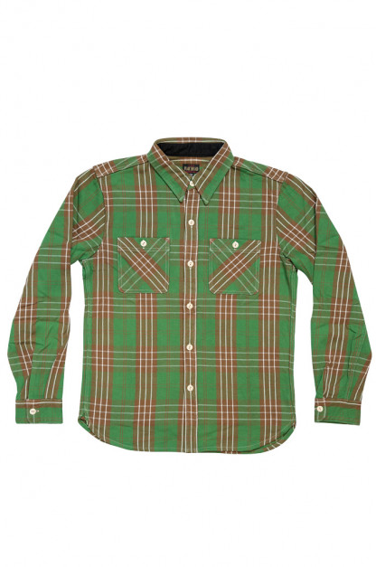 Flat Head &quot;Leaping Mullet Pedal&quot; Heavy Winter Flannel Workshirt - Green/Brown