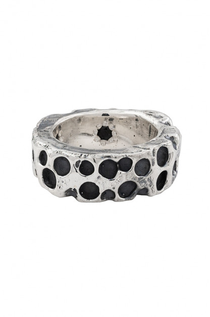 Eskhaton Dimpled .925 Sterling Silver &amp; Black Sapphire Ring - inside out