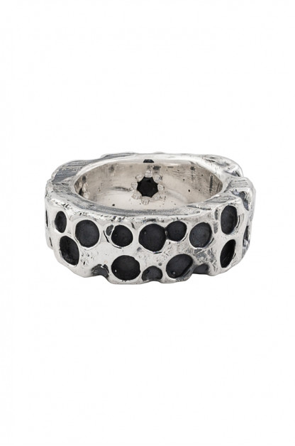 Eskhaton Dimpled .925 Sterling Silver &amp; Black Sapphire Ring - inside out