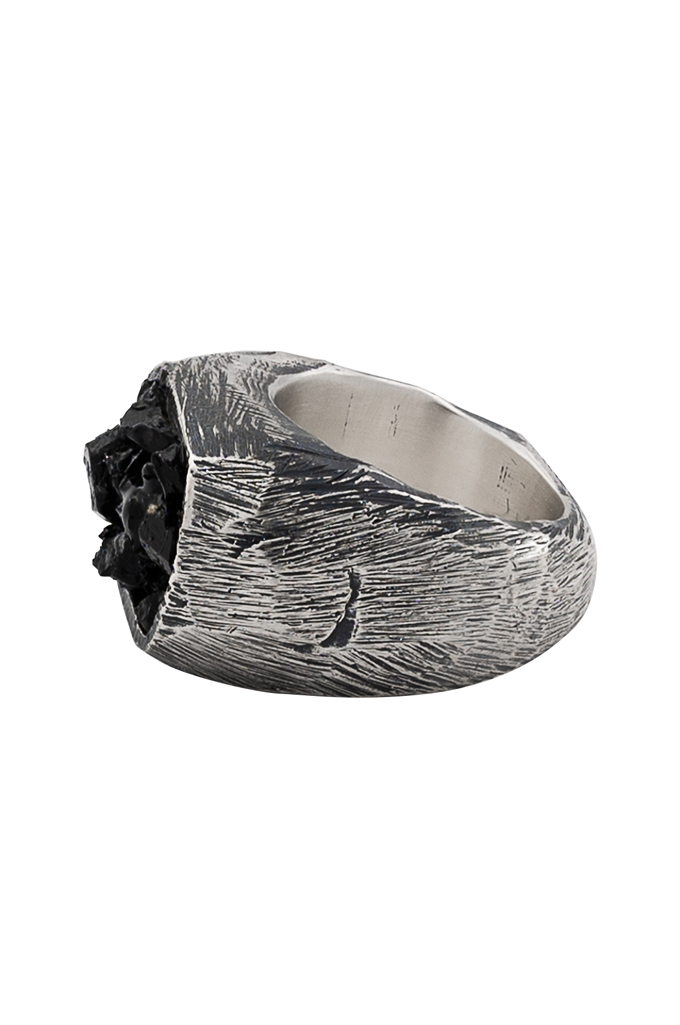 Eskhaton Scarred .925 Sterling Silver & Rough Black Tourmaline Ring - VOID