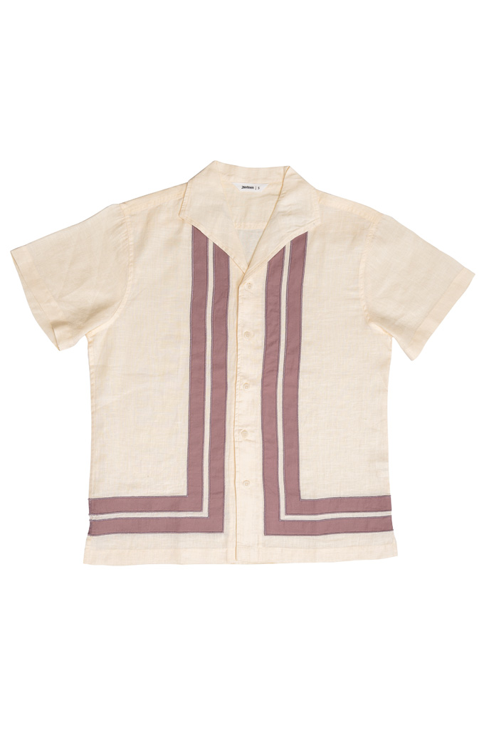 3sixteen Leisure Shirt - Natural/Mauve Border Stripe