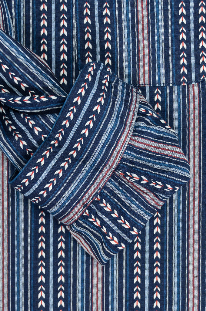 Sugar Cane Long Sleeve Workshirt - Indigo Dobby Stripe
