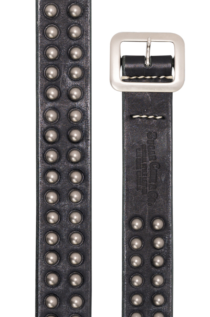 Sugar Cane Cowhide Leather Belt - Black Studded - Image 2