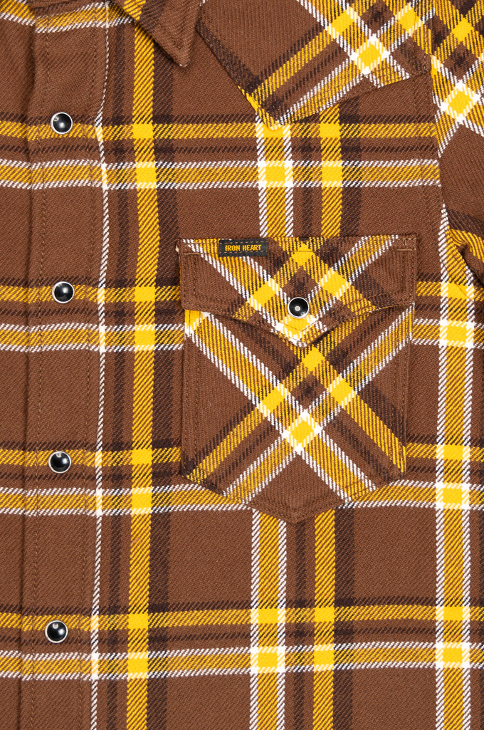 Iron Heart Ultra-Heavy Snap Buttoned Flannel - IHSH-372-BRN - Crazy Check Brown