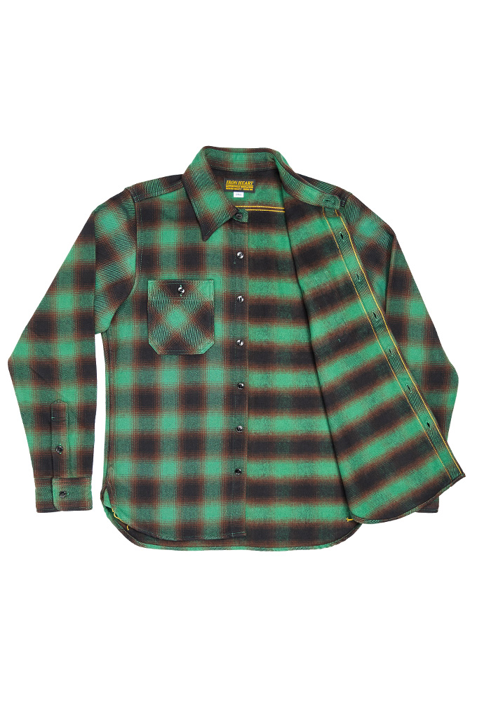 Iron Heart Ultra-Heavy Flannel - IHSH-379-GRN - Ombre Check Green Workshirt