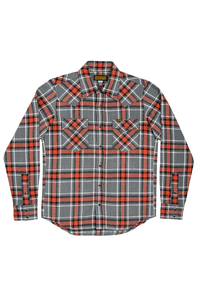 Iron Heart Slubby Heavy Flannel Western Shirt - IHSH-369-GRY - Grey