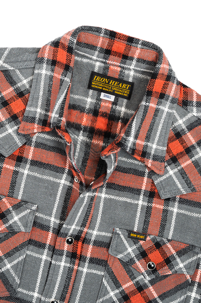 Iron Heart Slubby Heavy Flannel Western Shirt - IHSH-369-GRY - Grey
